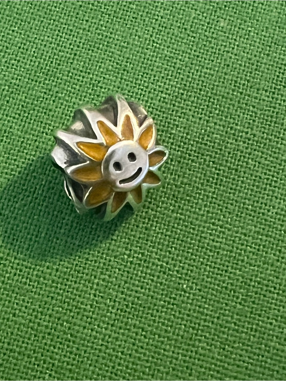 PANDORA Retired “Smiling Sun” Charm - Sterling Silver w/Yellow Enamel Accents